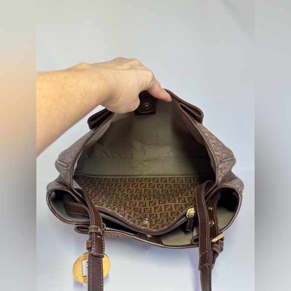 Authentic Fendi Zucchino Canvas and Leather Shoulder Bag - Picture 10 of 16